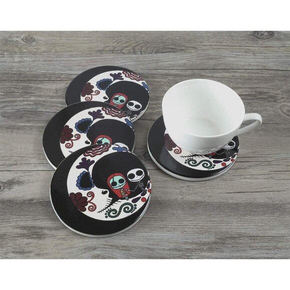 Beverage Coaster - Ceramic Coasters with Cork Liner, Jack and Sally (4 Pcs) - Picture 1 of 4